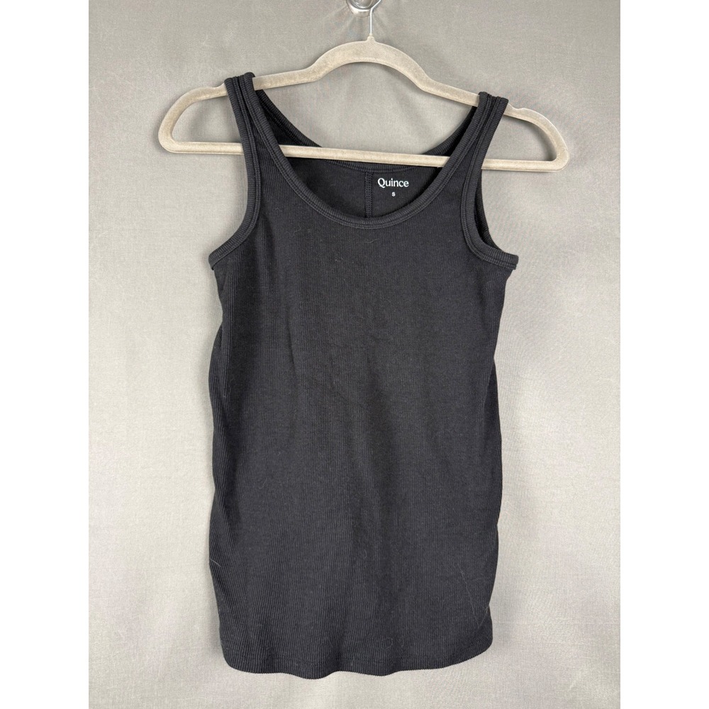 Quince Tank Top Women Small Black Ribbed Organic Cotton Scoop Neck AVP01